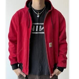 Carhartt RARE J04 Red Vintage Quilted Flannel Lined Firm Duck Active Jacket XXL